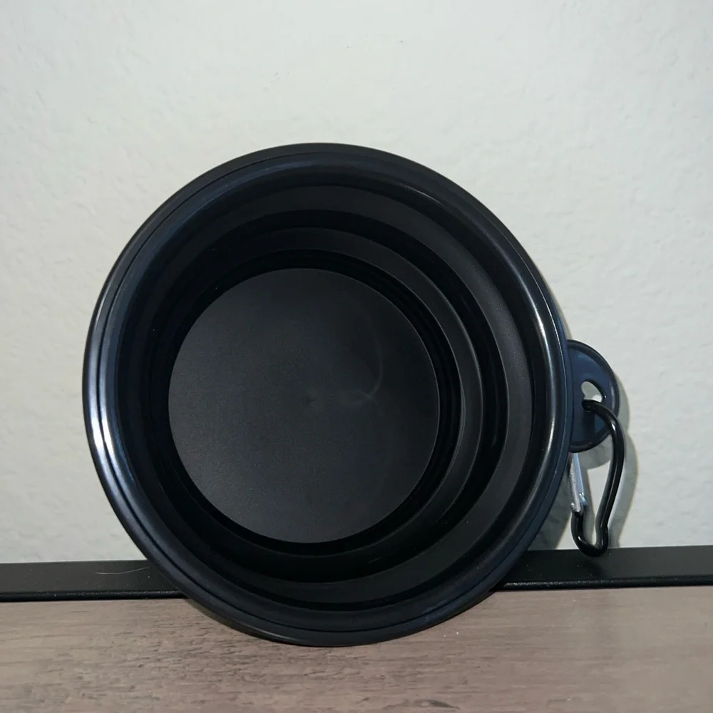 Black Collapsible Pet Bowl with Carabiner